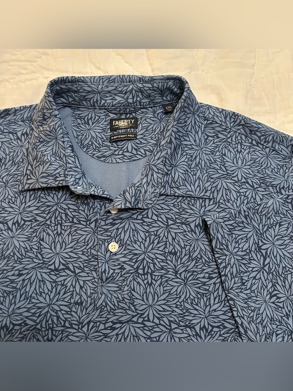 Faherty Polo Shirt Mens XXL Blue Floral AOP Reserve Movement Quiet Luxury Golf